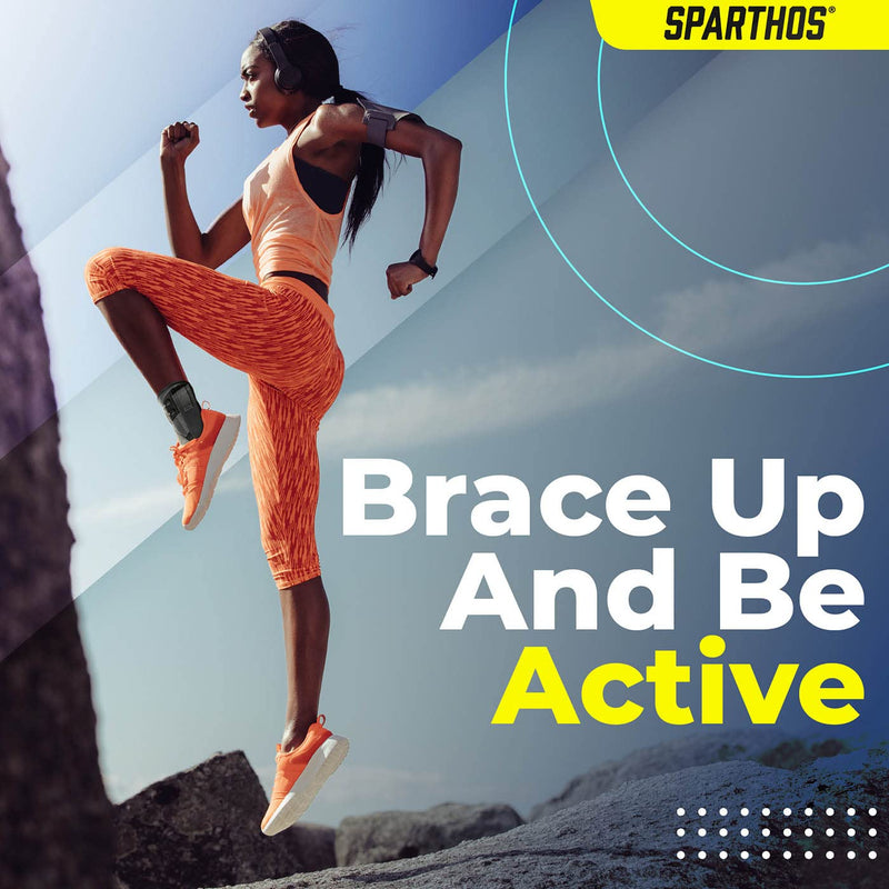 Sparthos Lace Up Ankle Brace - Support for Injury Recovery and Foot Sprains - Compression for Running, Basketball, Volleyball - Interchangeable Stabilizer Braces - For Men & Women (Gray - Small) Small (Pack of 1) Graphite Gray - BeesActive Australia
