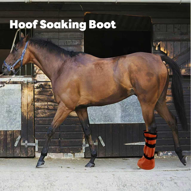 Horse Soaking Boot Equine Hoof Shoes Hoof Soaking Bag,Easy use Soaker Bag for Treating Common Hoof Ailments,Horse Leg Care ice Treatment Bucket with Quick fix Switch and EVA pad Orange