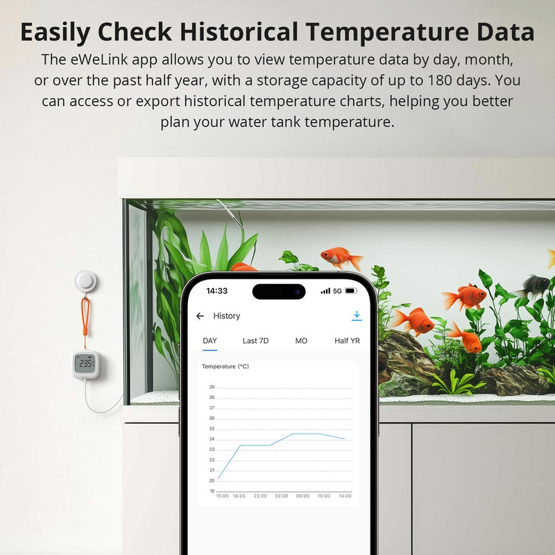 SONOFF SNZB-02LD Zigbee Waterproof Temperature Sensor with 1.5M Stainless Steel Probe, LCD Display, -40~115°C Range, APP Monitoring, Magnetic Mount, Works with Zigbee Hub - BeesActive Australia
