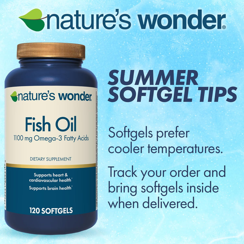 Nature's Wonder Fish Oil 1100mg Omega-3 Fatty Acids EPA & DHA,120 Softgels | Whole Body Support Joint, Heart, Immune, Eye & Brain Health for Women & Men, Rigorously Tested, Gluten-Free, 120 Day Supply 120 Count (Pack of 1)