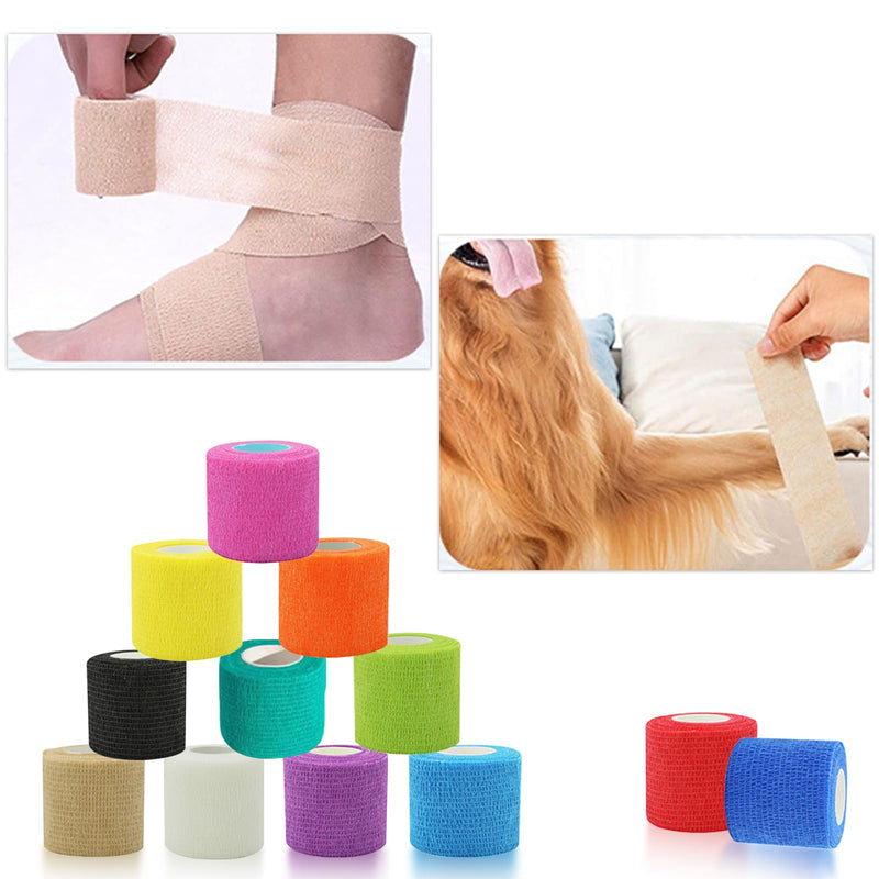 BEKKLPOU 12 Rolls of Self Adhesive Bandage 7.5 cm x 4.5 m, Elastic Fixing Bandage Elastic Self Adhesive Bandage, Cohesive Bandage for Dog Cat Wrists Feet Finger Plasters Ankle Sprains (Colourful) - BeesActive Australia