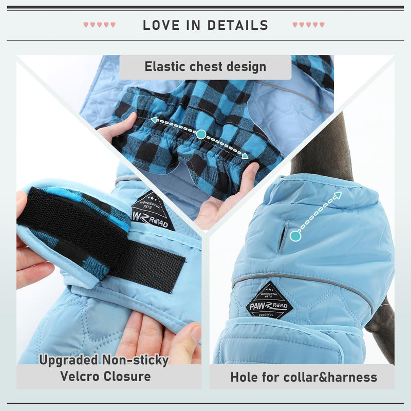 PAWZ Road Dog Winter Coat with 5 Layers Warm Material, Reversible Dog Clothes with 2 Sides, Dog Jacket Outdoor Water Repellent, (Blue Plaid 3XL) 3X-Large (Pack of 1) Blue Plaid - BeesActive Australia
