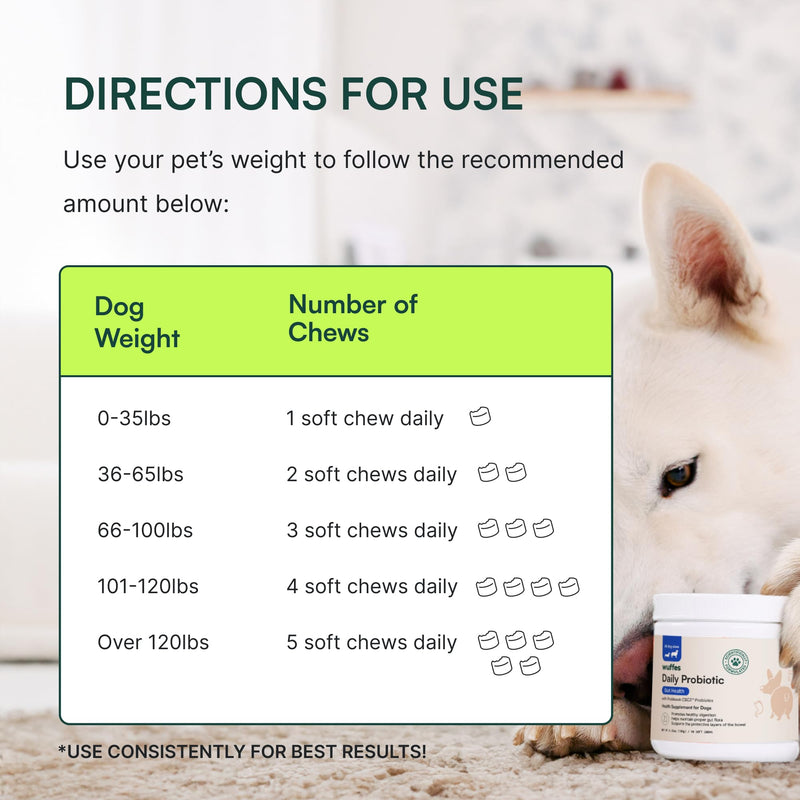 Wuffes Daily Probiotic for Dogs - Supports Digestive Health, Gut Balance, and Immune System - with Prebiotics, Marshmallow Root, and Pumpkin Powder - 2 Pack - 120 Soft Chews - PawsPlanet Australia