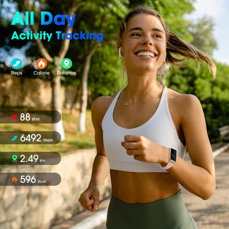 Long Battery Pedometer Watch 14 Days Battery Life, Slim Design No App/Phone Required Fitness Tracker, 50 Meters Waterproof Smart Watch, Heart Rate & Blood Oxygen Monitor Step Counter for Men Women Pink