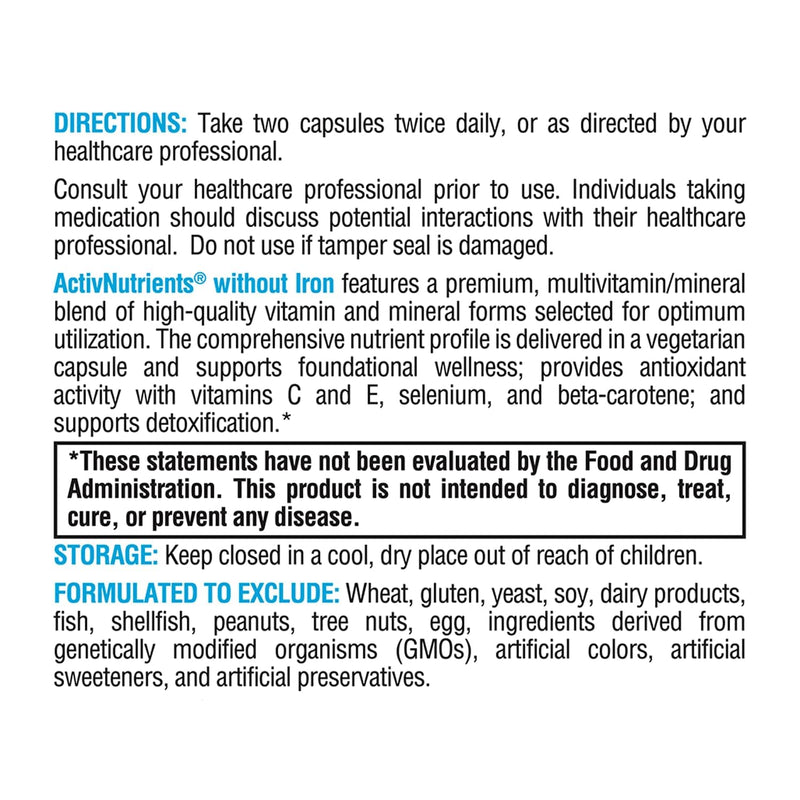 XYMOGEN ActivNutrients Without Iron, 60 Count | No Iron Multivitamin for Wellness Support, Energy Production, and Immune Support, Antioxidant Activity 60 Count (Pack of 1)
