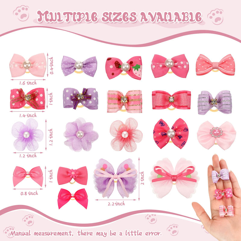Hanaive 20 Pcs Dog Bows Small Size Dog Dog Hair Bows for Small Dogs Hair Accessories Puppy Hair Bows for Dogs Small Dog Bows with Rubber Bands Handmade Puppy Bows with Pearls for Puppy Pet Dog - BeesActive Australia