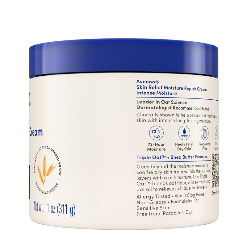 Aveeno Skin Relief Intense Moisture Repair Body Cream with Triple Oat & Shea Butter Formula, Helps Heal, Repair & Restore Very Dry Skin with Long-Lasting Moisture, Fragrance-Free, 11 oz 11 Ounce (Pack of 1)