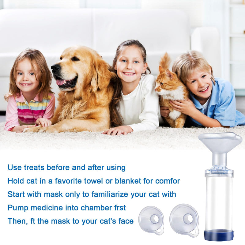 Inhaler Spacer for Cats or Dogs, Portable Nebulizer, Generic Pet Inhaler Attachment with 2 Silicone Masks of Different Size, Animal Adapter for Cats and Small Dogs, Home or Outdoor First Aid