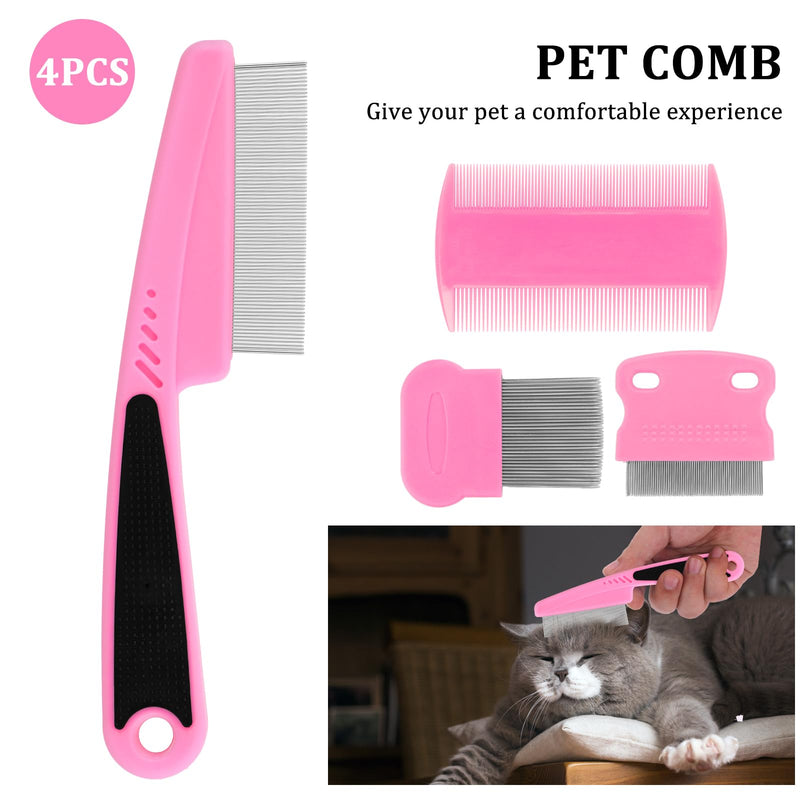 Molain Cat Dog Flea Comb, 4 Pieces Pet Tear Stain Remover Comb Set Pet Dog Cat Grooming Comb (Pink) Pink - BeesActive Australia