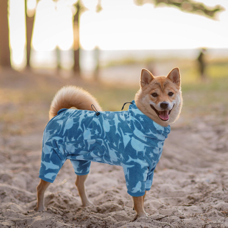 ROZKITCH Dog Winter Coat Soft Fleece Pullover Pajamas, Pet Windproof Warm Cold Weather Jacket Vest with Luminous Zipper, Jumpsuit Apparel Outfit Clothes for Small Medium Large Dog Shark XL XL(Back Length:21.2") Blue-shark - BeesActive Australia