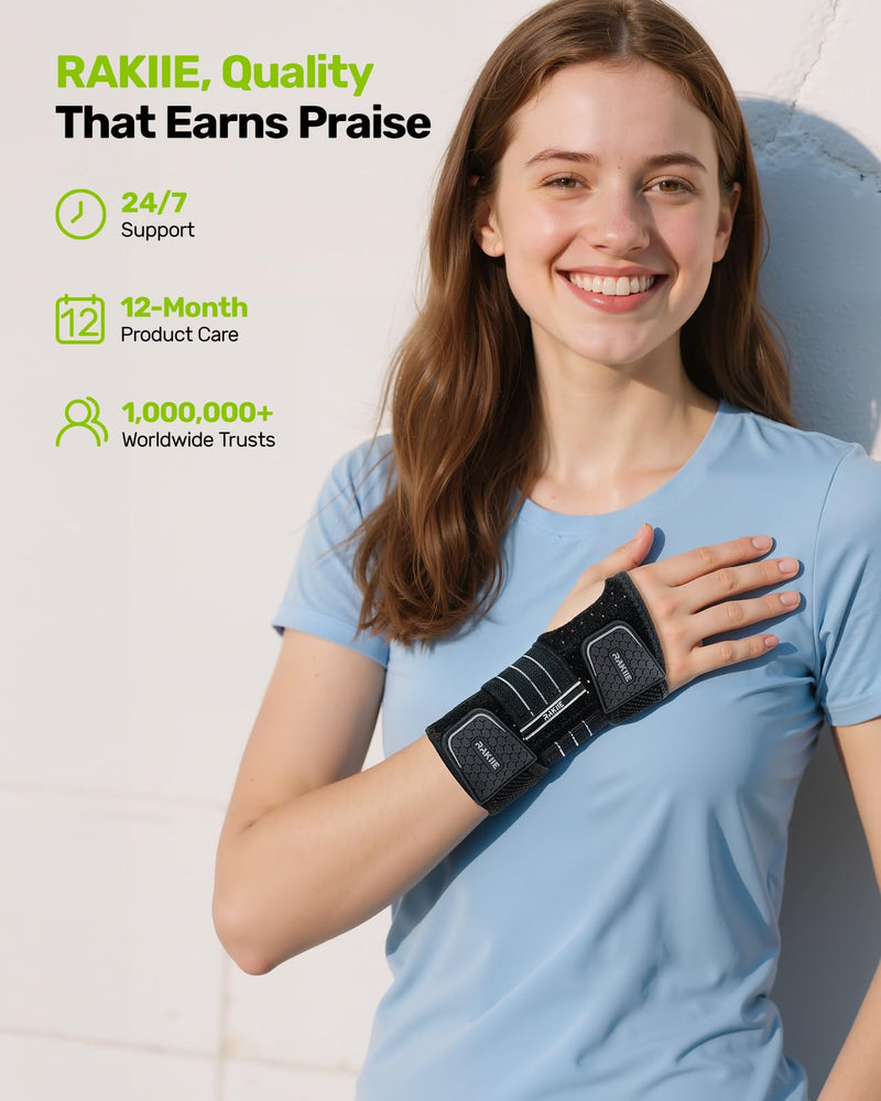 Carpal Tunnel Wrist Brace, Adjustable Night Wrist Support with 3 Metal Splints, Hand Brace for Men Women No Pressure on Thumb, Splint Stabilizer for Work, Arthritis (Right Hand, Gray, Medium) Right Hand