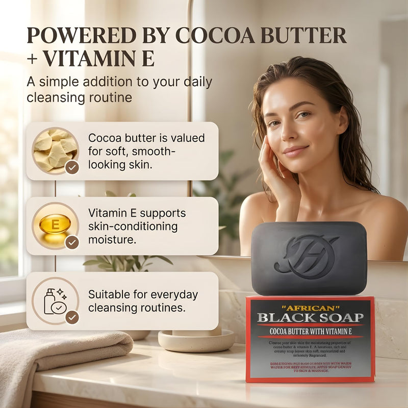 HERBOGANIC African Black with Cocoa Butter and Vitamin E Herbal Soap | Pack of 1 of 5oz soap Bar | Natural Soap Bar| Rejuvenating and Nourishing | Gentle for Men and Women African Black soap Cocoa butter Vitamin E
