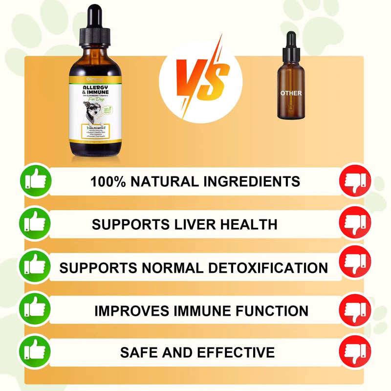 Allergy & Immune for dogs Itchy Skin Relief, Anti Inflammatory Supplement, Boost Immunity, Support Healthy Skin, Aid Digestion.100% Natural, 60ml.