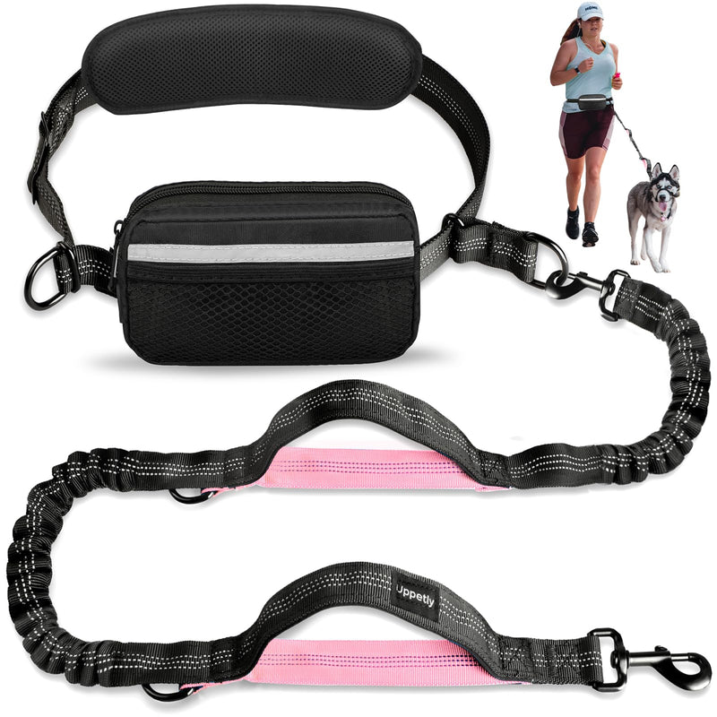 Uppetly Hands Free Dog Running Leash with Waist Belt, Dual Handle Elastic Bungees Retractable Rope for Medium and Large Dogs, Reflective Stitches for Walking Hiking Biking (Large Pink, 25-120lb 1 dog/Baby Pink - BeesActive Australia