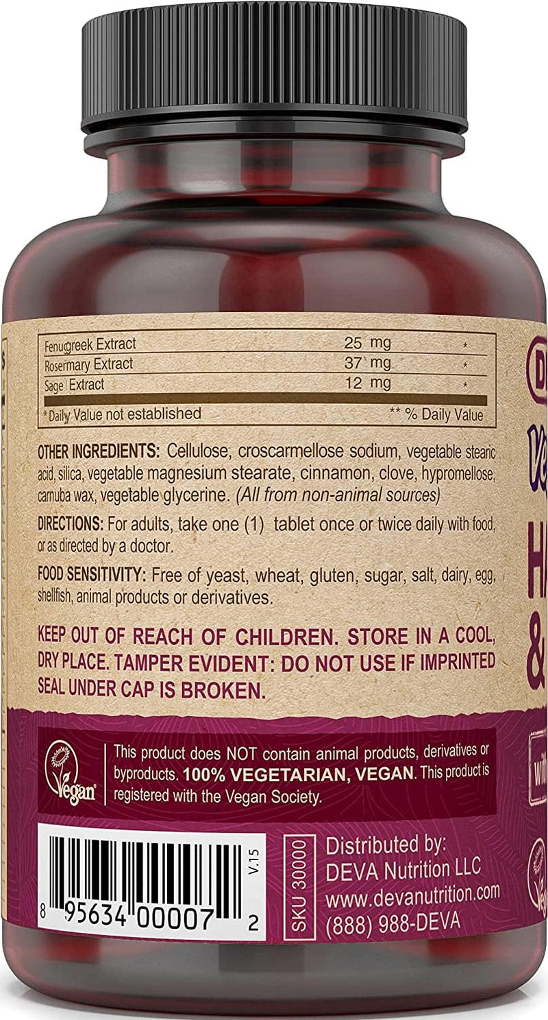 DEVA Vegan Vitamins Hair, Nails & Skin Supplement with 500 mcg of Biotin Per Tablet 90 Tablets (Pack of 2) 90 Count (Pack of 2)