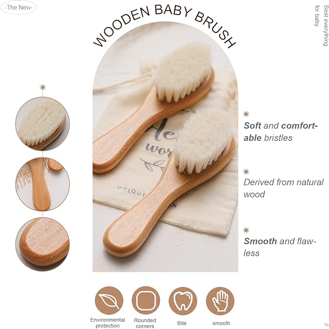 O-Life Baby Hair Brush, Comb, Baby Brush, For Newborns, Infants, Babies, Hair Brush, Comb, Head Massager, Natural Wood, Baby Shower Gift, Gift, Anti-Static - BeesActive Australia