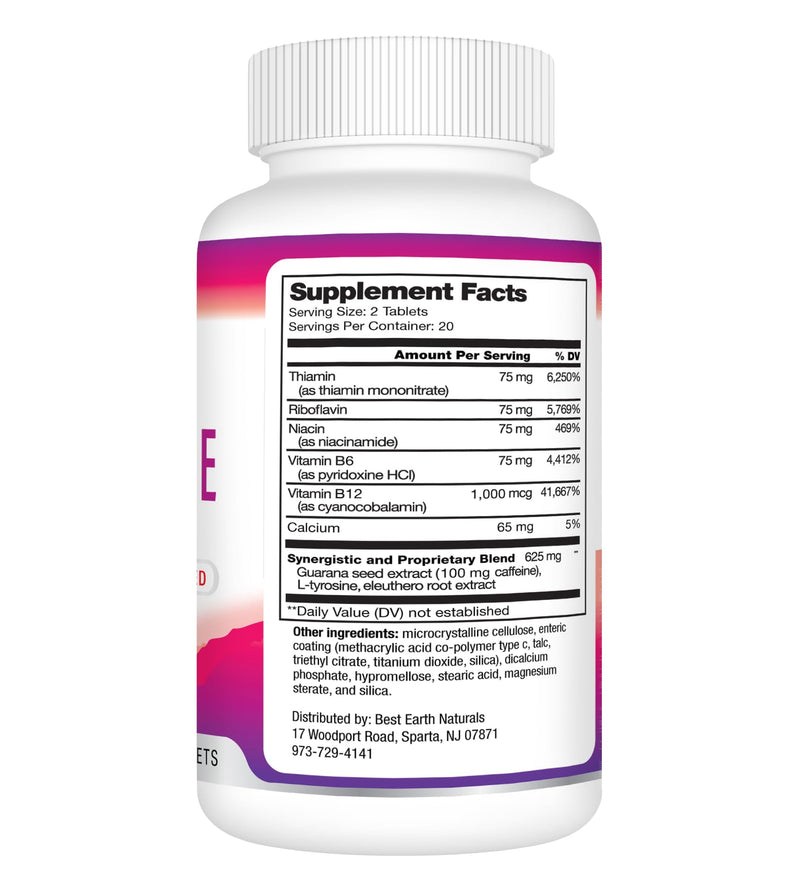 Best Earth Naturals Time Release Caffeine with L-Tyrosine, Vitamin B6, Vitamin B12, Thiamin & More - Energy Supplement for Women and Men - 40 Count