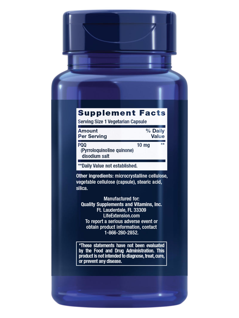 Life Extension PQQ Caps, Pyrroloquinoline Quinone, 10 mg, 60 Capsules | 10 mg Pyrroloquinoline Quinone That Promotes Growth of New Mitochondria for ATP & Energy, Non-GMO, Gluten-Free 30 Count (Pack of 1)