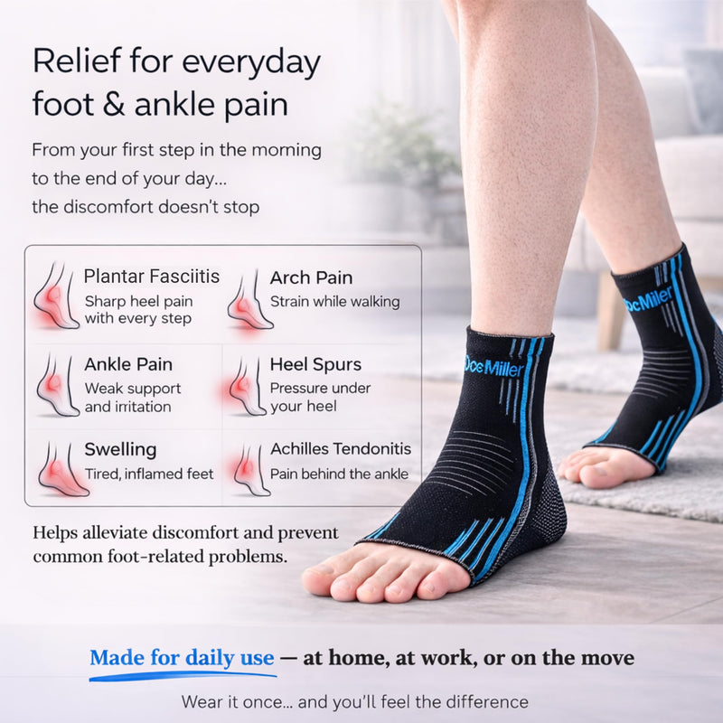 Doc Miller Plantar Fasciitis Compression Socks (Toeless Sleeve), 20–30 mmHg Foot & Ankle Compression Sleeve with Ankle Brace Support for Heel & Arch Pain, Arthritis, Tendonitis & Swelling (1 Pair) Blue X-Large - BeesActive Australia
