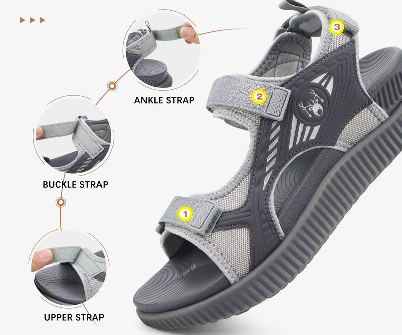 KuaiLu Womens Orthopedic Walking Sandals with Comfortable Arch Support 9 Grey