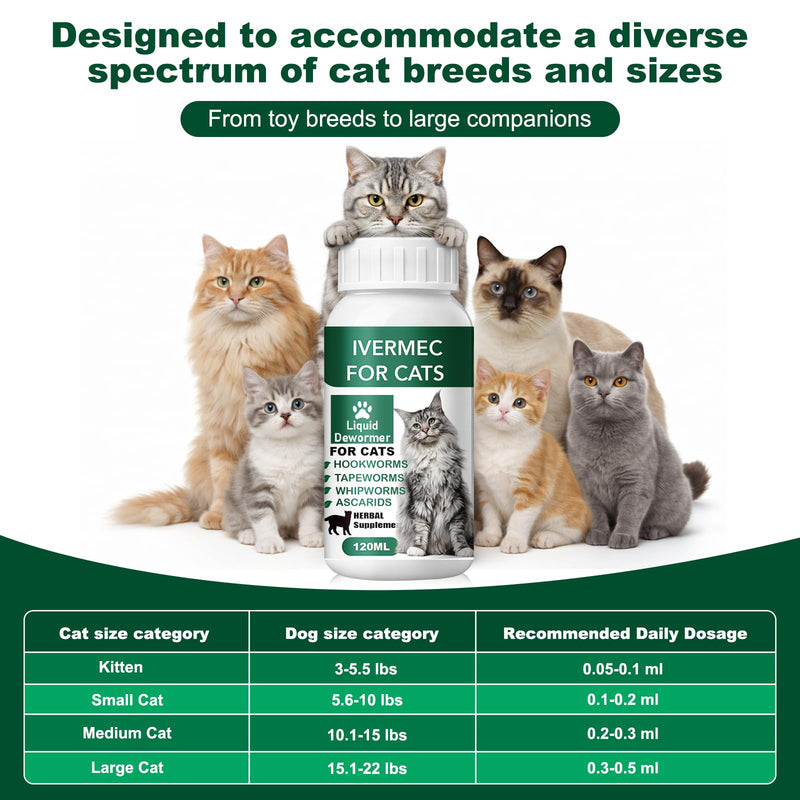 Cat Dewormer Liquid,Dewormer for Cats Broad Spectrum for Tapeworms, Roundworms & Hookworms, Promotes Digestive Comfort & Daily Balance