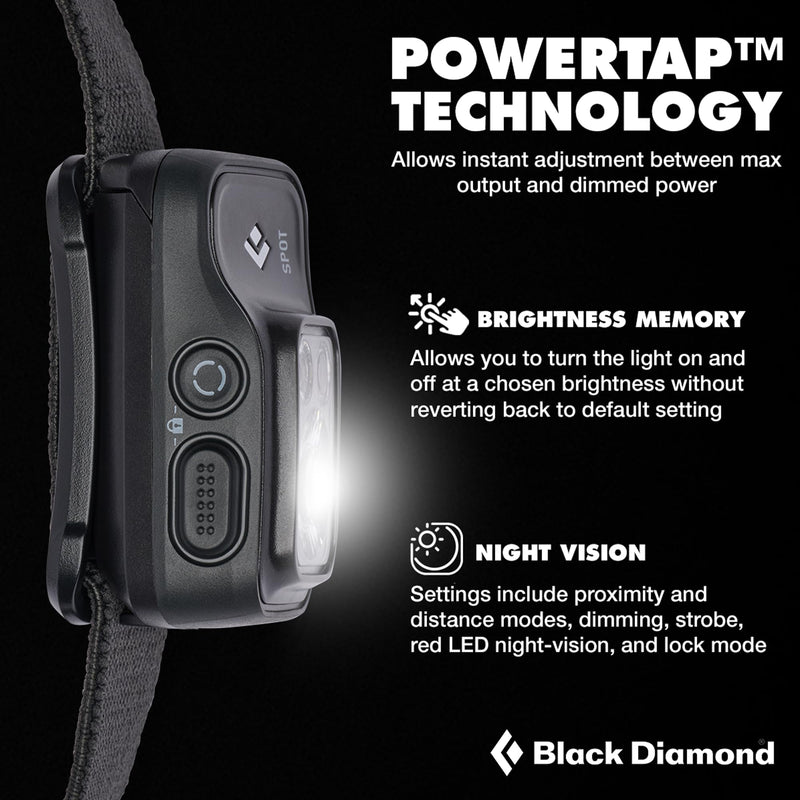 BLACK DIAMOND Spot 400 Headlamp | 400 Lumens Brightness, Dimmable | Waterproof & Durable | 3X AAA Battery Operated (Included) | Black - BeesActive Australia