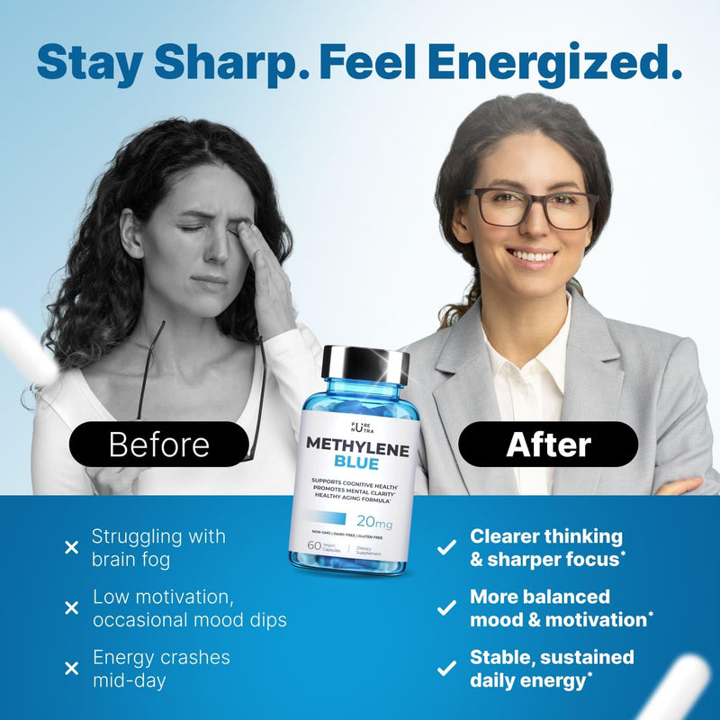 Ultimate Methylene Blue Pharmaceutical Grade 20mg (USP) Methylene Blue Capsules for Humans | Memory Supplement and Brain Booster Supplement | Focus Fuel and Memory Vitamins Energy Pills | 60 Servings 1