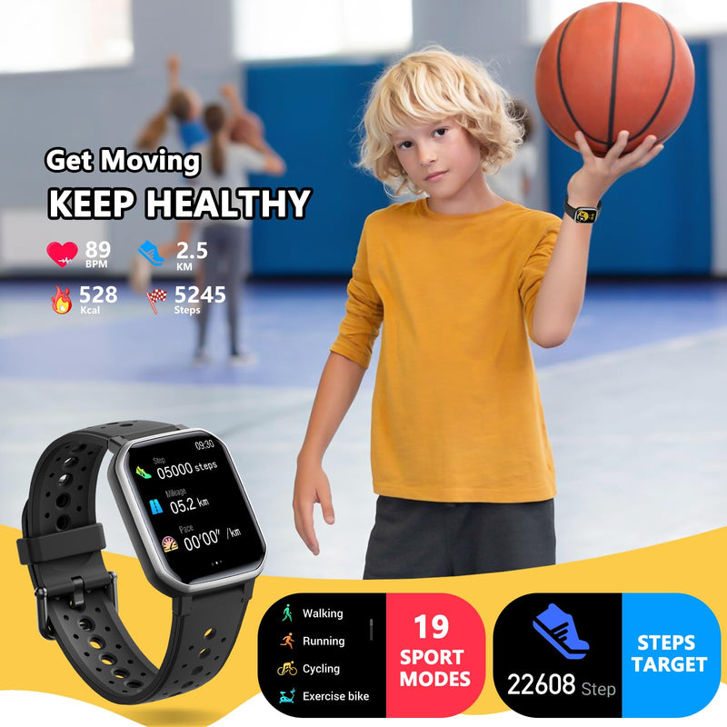 JOYELE Smart Watch for Kids Teens, Fitness Tracker Boy Girls Watch with 19 Sport Modes, Pedometer, Sleep Monitor, Kids Watch Birthday Gifts Toy Gift for Girls Boys 6-16 (Black) Black
