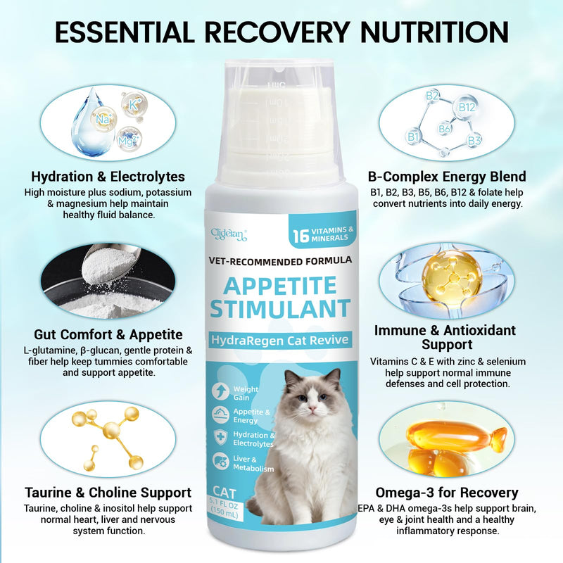 Recovery & Energy Support for Cats | Cat Appetite Stimulant & Hydration Supplement, Cat Electrolytes and Weight Gainer for Sick, Senior, Post-Surgery | Boosts Eating, Drinking&Strength in Weak Felines