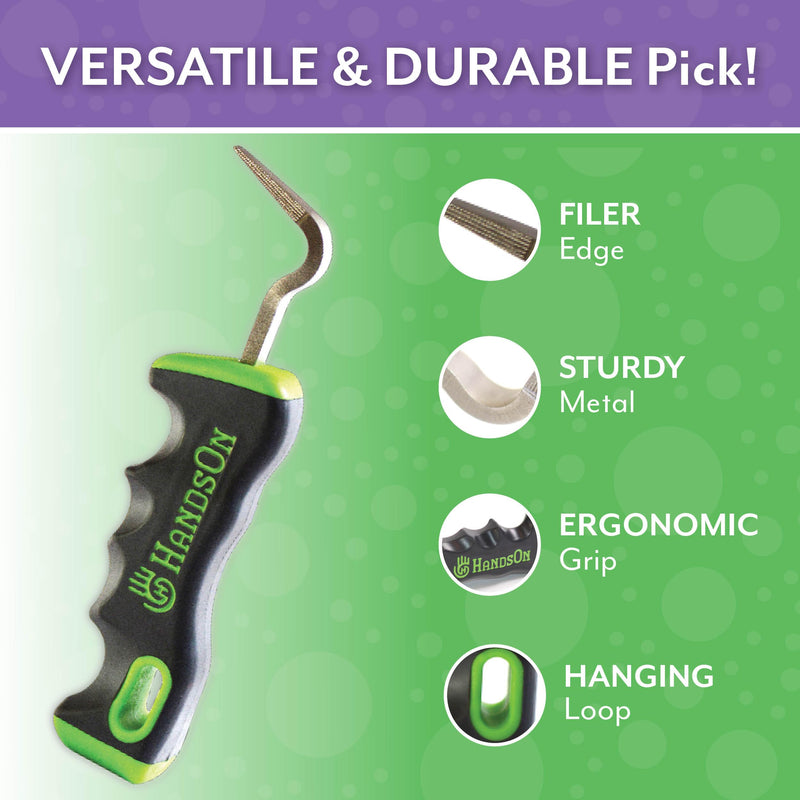 Handson Hoof Pick & Finishing Gloves Bundle – Essential Horse Grooming Set for Coat & Hoof Care – Metal Pick w/Hoof Filer & Gloves for Shiny Horse Coat (Large)