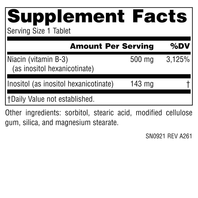 Source Naturals No-Flush Niacin, B-3, 500 mg - 60 Vegetarian Tablets | Cardiovasular Health | Energy Support*