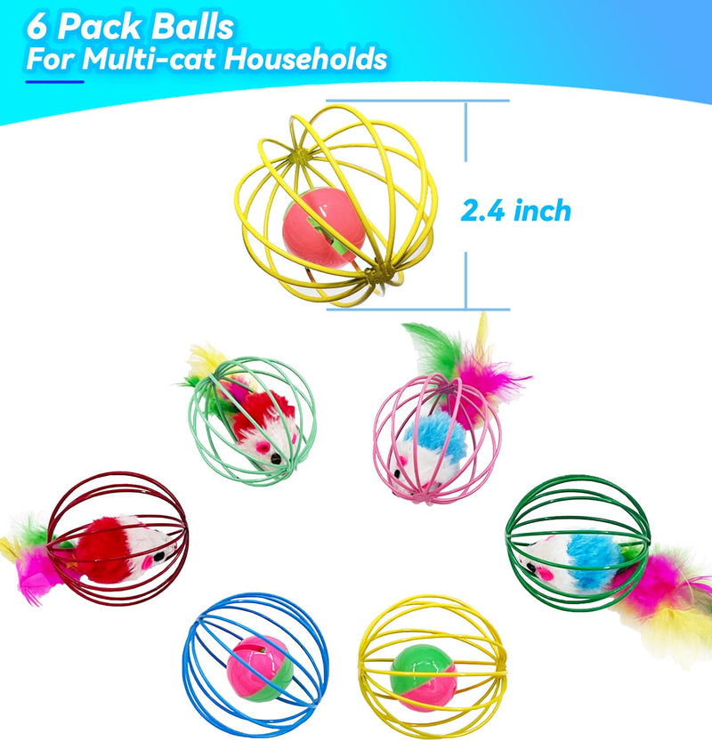 Cat Toys 6 Packs Cat Ball Toys, Metal Cage Balls with Mice & Bells, Cat Toys for Indoor Cats and Kitten, Interactive Cat Toys Cat Bell Balls, Mouse Toys, Kitten Toys Promote Physical Exercise - BeesActive Australia