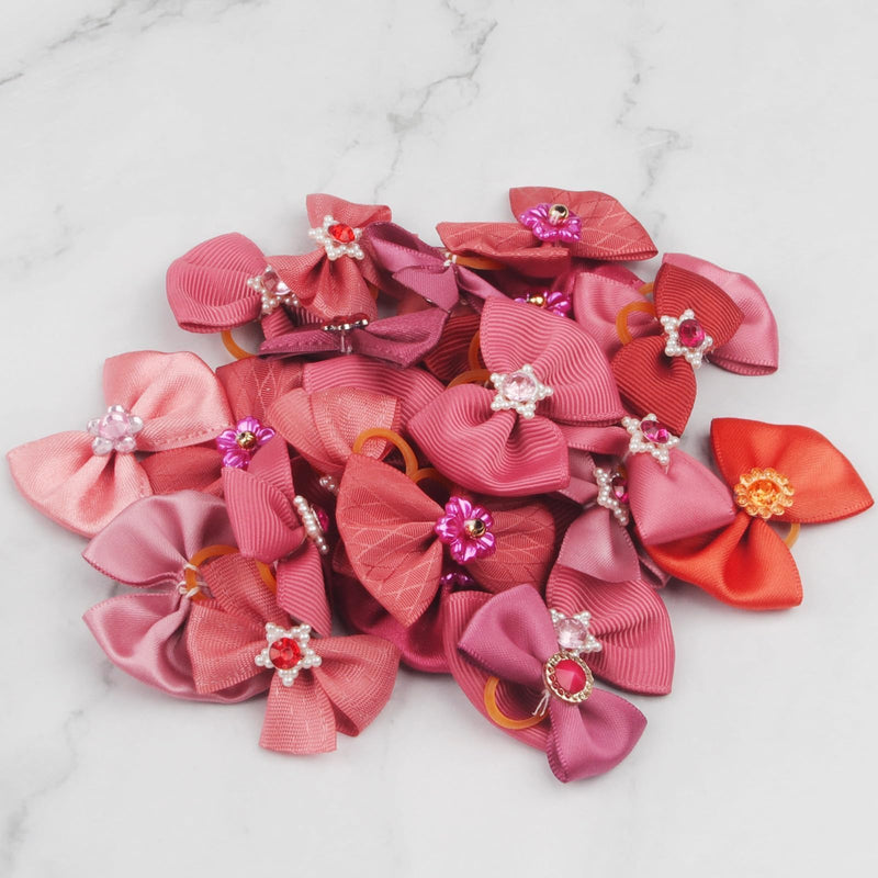 25PCS Pink Dog Bows Small Size Dog, Lovely Pet Hair Bows/Dog Hair Bows, Cute Mix Dog Bows for Small Dogs and Puppies, Pet Grooming Accessories/Puppy Bowknots with Rubber Bands for Daily Use - BeesActive Australia