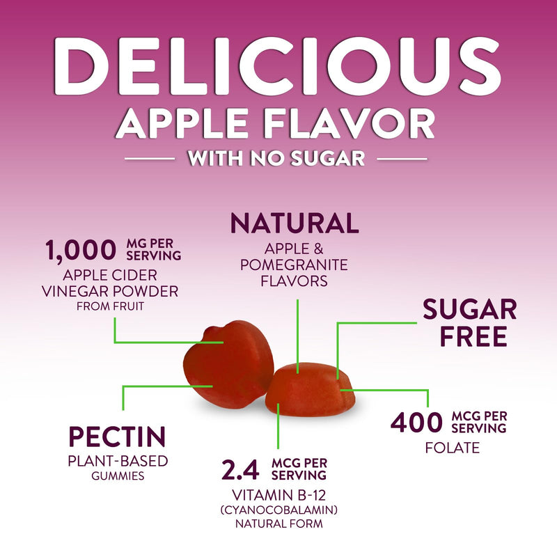 Apple Cider Vinegar Gummies for Weight Loss - Sugar Free - Max Strength ACV Gummy with Vitamin B12 & The Mother - Metabolism & Energy Support - Vegan Apple Cider Vinegar Gummy Supplement - 60 Gummies 60 Count (Pack of 1)