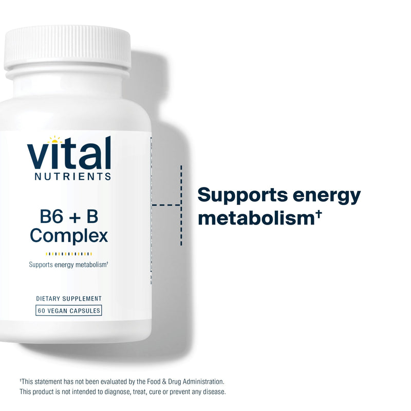Vital Nutrients Vitamin B6 + B Complex - Vegan Methylated B Vitamins for Energy, Metabolism, Heart Health* - High-Potency Vitamin B6 for Menstrual Discomfort * - Gluten, Dairy, Soy Free - 60 Capsules