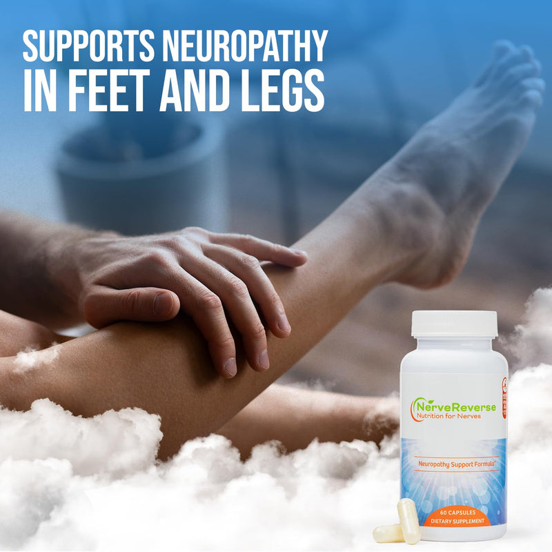 NerveReverse Neuropathy Support Formula-Alpha Lipoic Acid 600mg,Extra Strength Benfotiamine, B12, B9, B6, and D3 - Nerve, Energy, and Metabolism Support-Vegan-60 Capsules,One Month 60 Count (Pack of 1) - BeesActive Australia