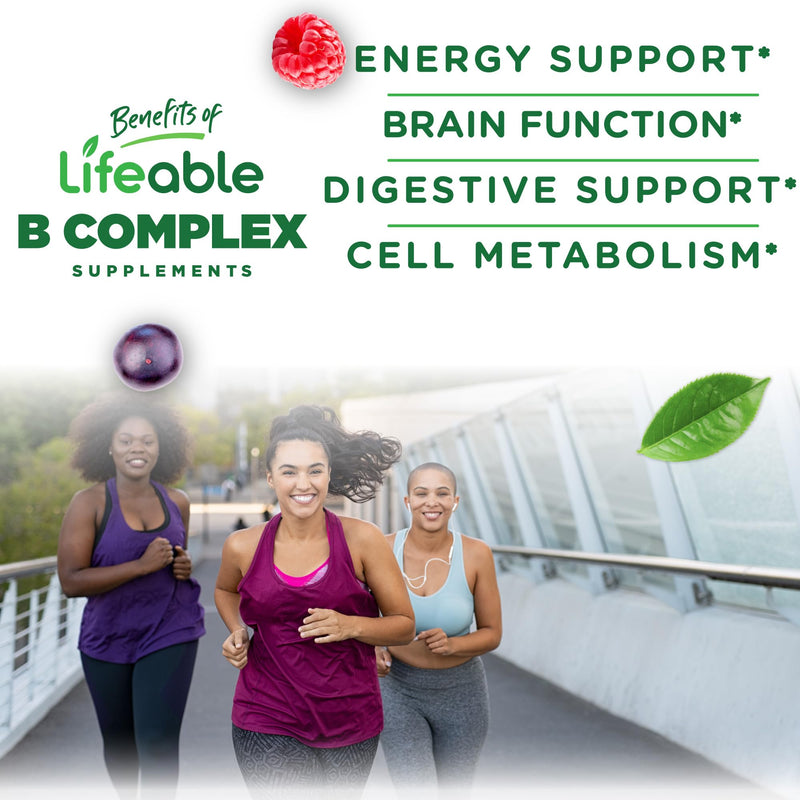 Lifeable Vitamin B Complex Gummies with Vitamin C for Women and Men, Vegan | Supports Cellular Energy and a Healthy Nervous System - 90 Gummies, 3 Month Supply, Kosher and Halal, Third Party Lab Tested
