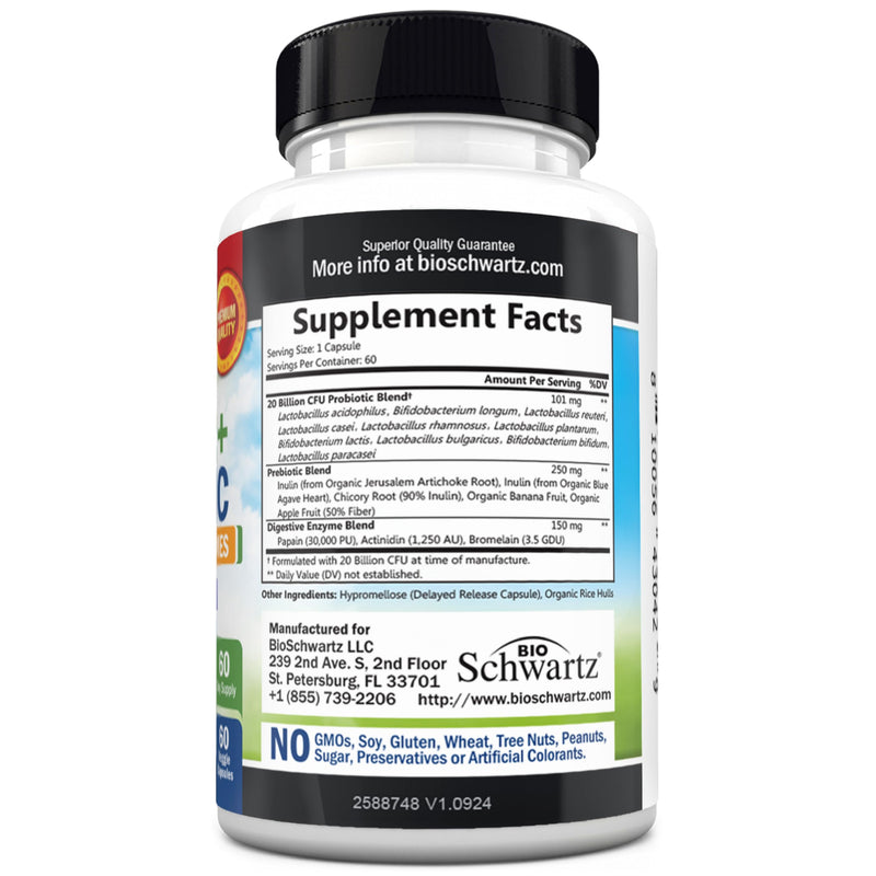 Advanced Prebiotics & Probiotics for Women & Men, 60 Capsules | Digestive Enzymes, L. Reuteri, Inulin Fiber for Immune, Digestive and Gut Health Support - Non-GMO, Gluten-Free, Dairy-Free 60 Count (Pack of 1)