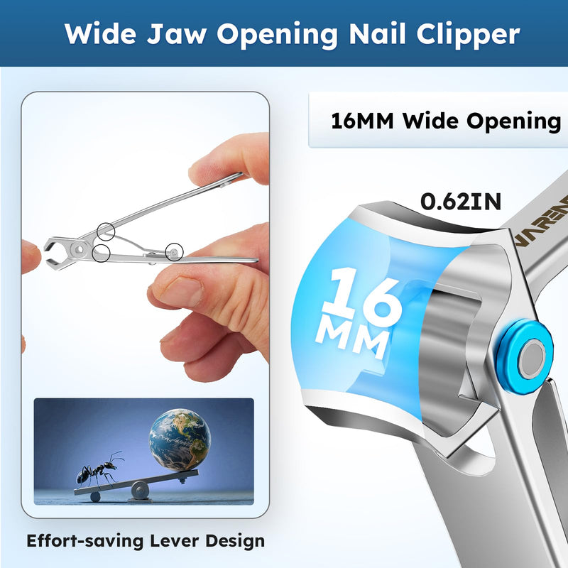 Nail Clippers for Seniors, Heavy Duty Ingrown Toenail Clippers with Long Handle， Wide Jaw Fingernail Clippers and Slanted Nail Cutter for Thick Nail for Men Women Pregnant Elderly 5Pcs Wide Jaw 5pcs