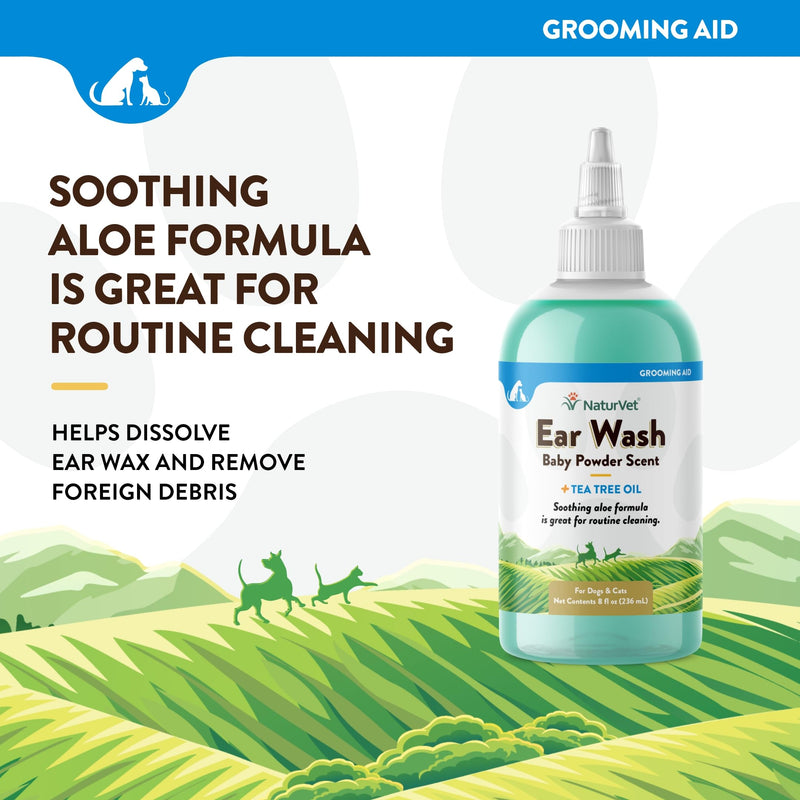 NaturVet Ear Wash w/Tea Tree Oil (Aloe & Baby Powder Scent) 8 oz 8 Ounce - PawsPlanet Australia