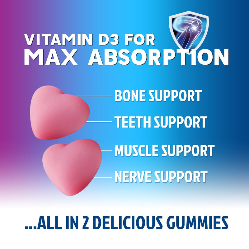 Calcium Supplement Gummies - Sugar Free Calcium Gummy with Vitamin D3 for Best Absorption - Supports Immune Health, Bones & Teeth - Nature's Calcium Chews for Women & Men - Berry Flavor - 120 Gummies 120 Count (Pack of 1)