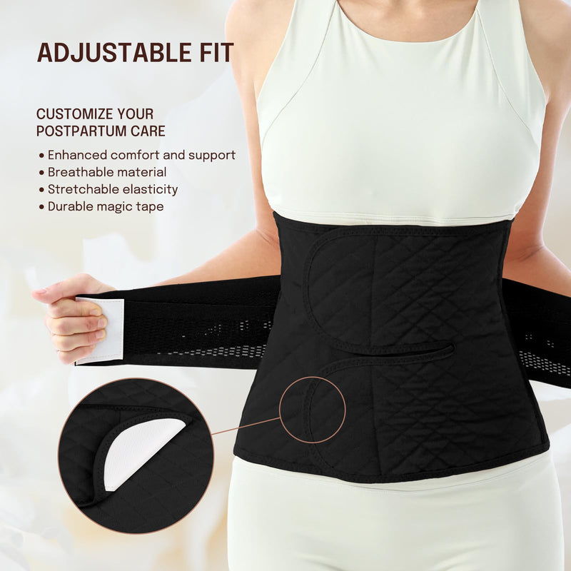 Allaugh Postpartum Belly Band for Women: Abdominal Binder Post Surgery Compression Belt - Post Partum Waist Binder C Section Recovery Wrap Black Large