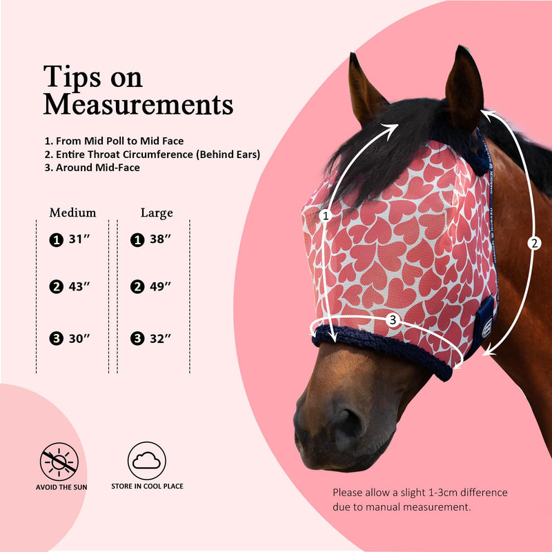 Harrison Howard All Round Mesh Horse Fly Mask UV Protective with Fleece Padded Edging and Fun Prints Forelock Opening Design Mask for Horse Hearts Large - BeesActive Australia