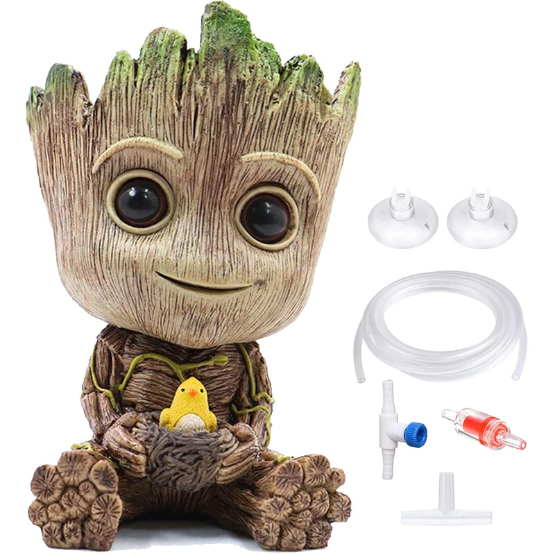 TEEMO Aquarium Groot Air Bubbler Decorations, Air Bubbler Resin Brown Decorations for Fish Tank. Medium
