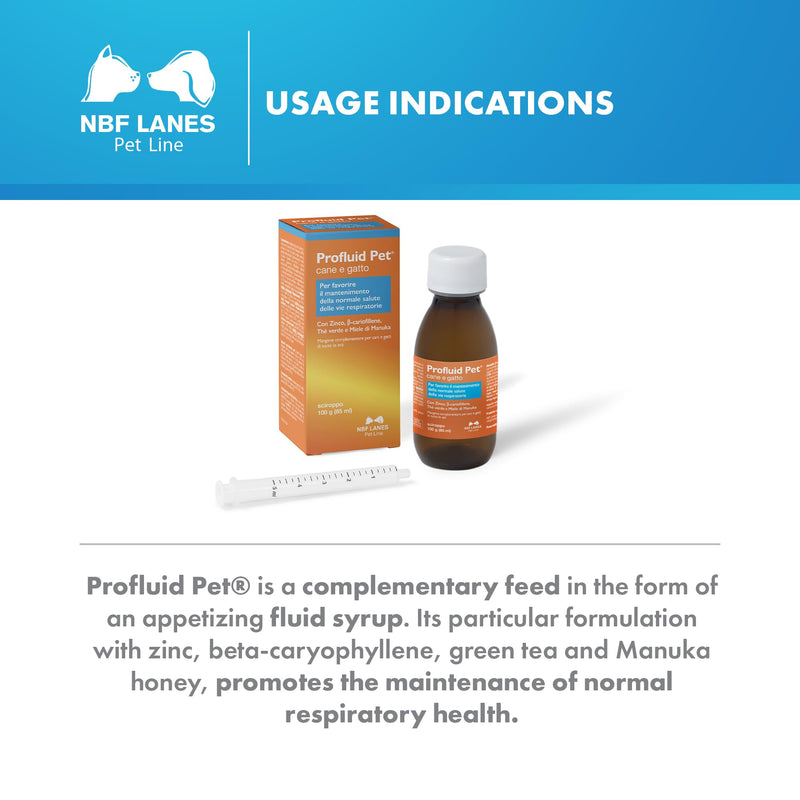 NBF Lanes | Profluid Pet Dog and Cat, Palatable Syrup 100 g, Supports the Maintenance of Normal Respiratory Health