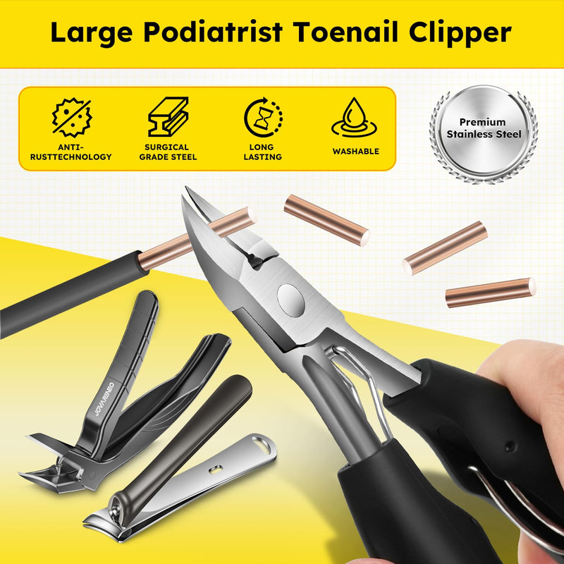Nail Clippers for Seniors, Heavy Duty Ingrown Toenail Clippers with Long Handle, Woodpecker Angled Head Toe Nail Clippers and Slanted Nail Cutter for Thick Nail for Men Women Pregnant Elderly 6Pcs Black Slanted Head 6pcs