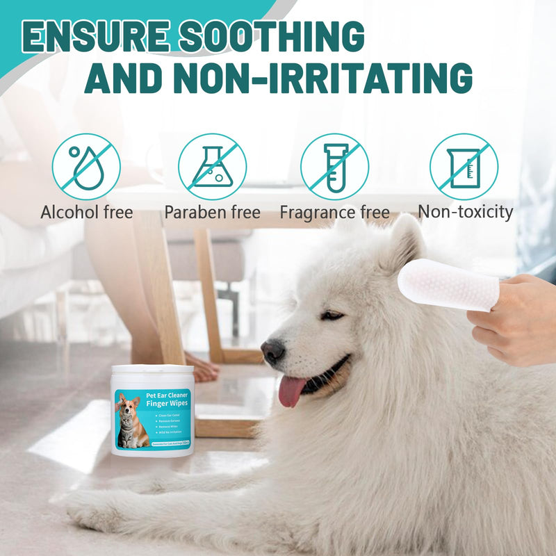 100 Pcs Dog Ear Wipes Finger, Dog Ear Cleaning Wipes Pet Ear Cleaner for Cats, Cat Ear Infection Treatment for Dogs Puppy Ear Wipes Cat Ear Cleaner Dog Itchy Ear Relief Ear Finger Wipes for Dogs - BeesActive Australia