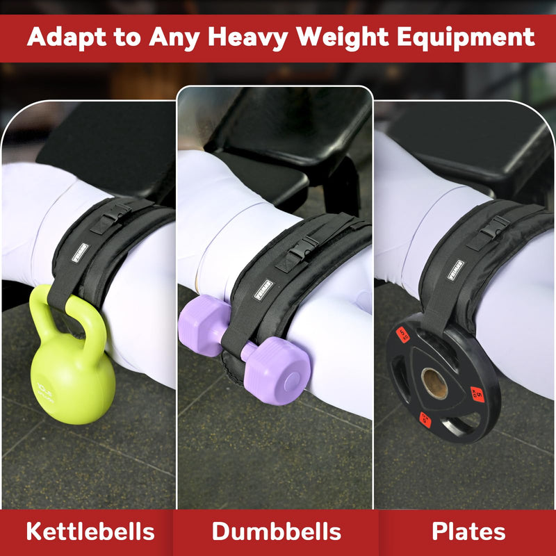 Hip Thrust Belt for Dumbbells Heavy, with 2 Comfortable Slip-Resistant Padding for Booty Trainer, Glute Bridge Weight Belt for Home & Gym, Hip Thrust Band for Dumbbell Kettlebell Plate black - BeesActive Australia