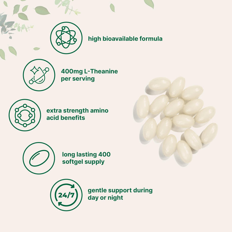 Micro Ingredients L-Theanine 400mg, 400 Softgels | Highly Bioavailable with Coconut Oil | Extra Strength Theanine Amino Acid | Calm & Relaxation Support + Focus Supplement | Non-GMO, Gluten Free