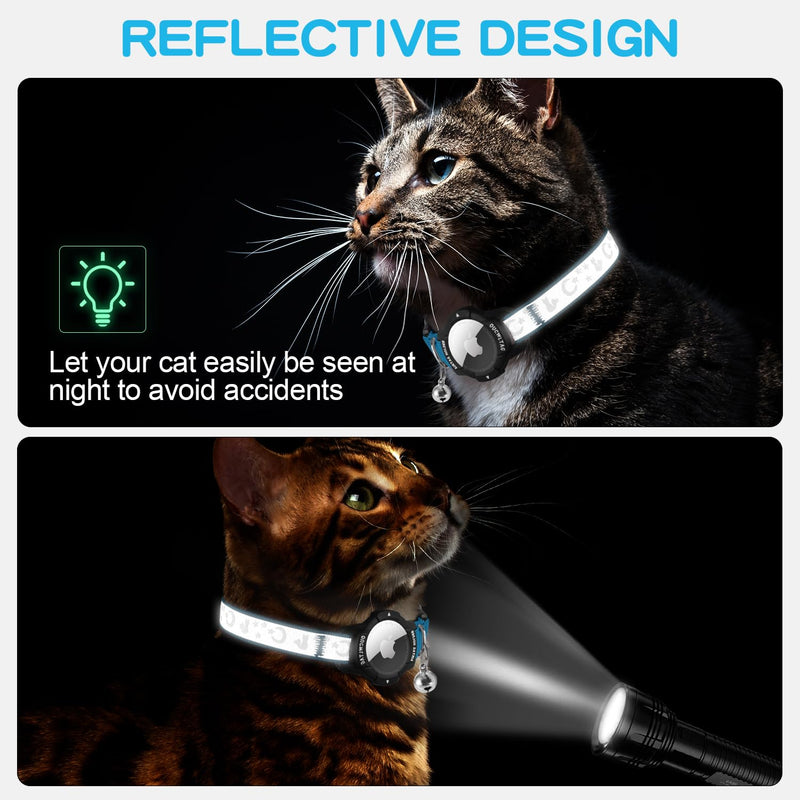 Reflective Airtag cat collar with safety clasp and bell, adjustable cat collar with Apple Airtag case (blue, cats and puppies 23-33cm) blue - BeesActive Australia